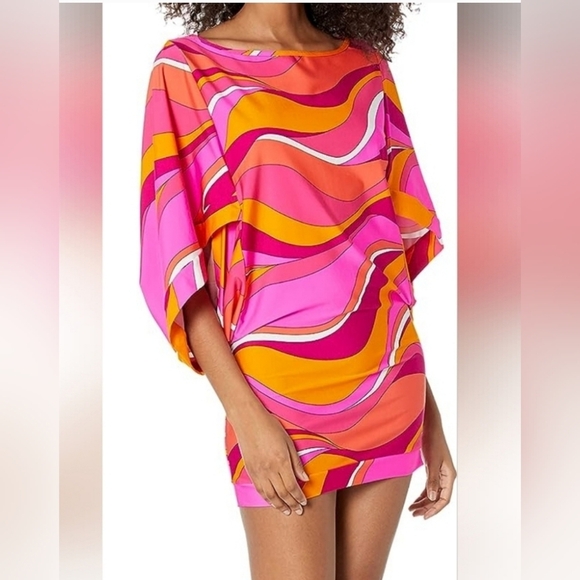 Trina Turk Vivid Vista Mini dress cover-up tunic soft stretch sleep sz Large NWT - Picture 3 of 6